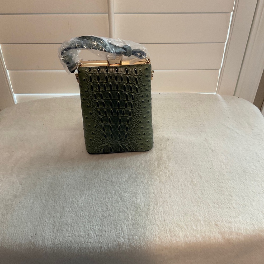 Structured Olive Green Croc-Embossed Mini Top-Handle Bag